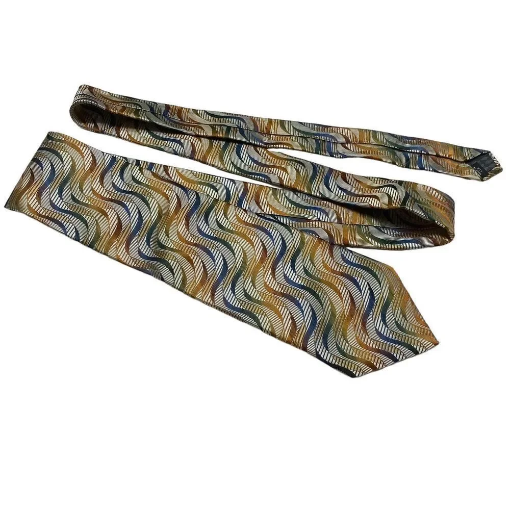 Piattelli Platinum Tie Men's Necktie Silk Multi Color Waves Made in USA